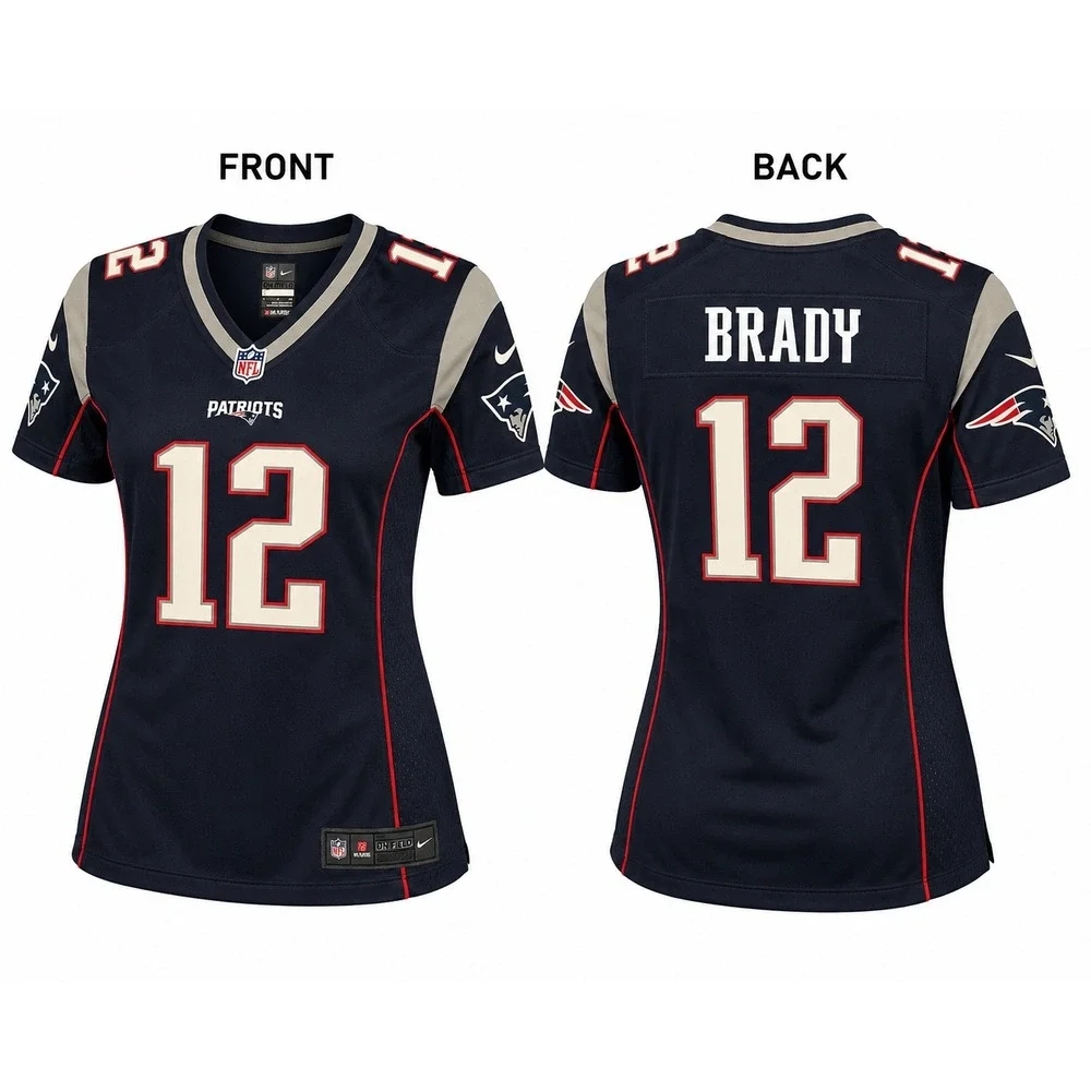 Nike Tom Brady New England Patriots Jersey Women Small Navy Blue NFL On Field 12